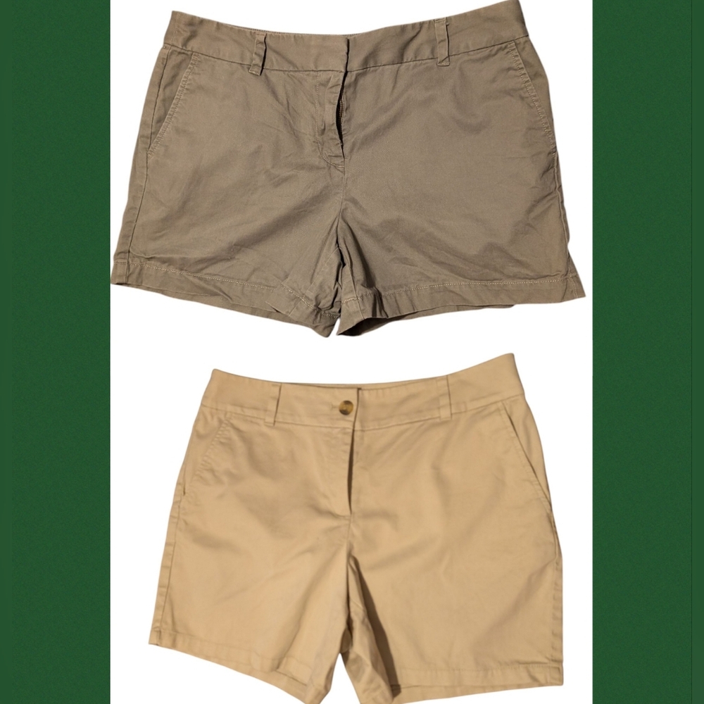 Ann Taylor Women's Khaki Green and Tan Cotton Shorts Size 10
